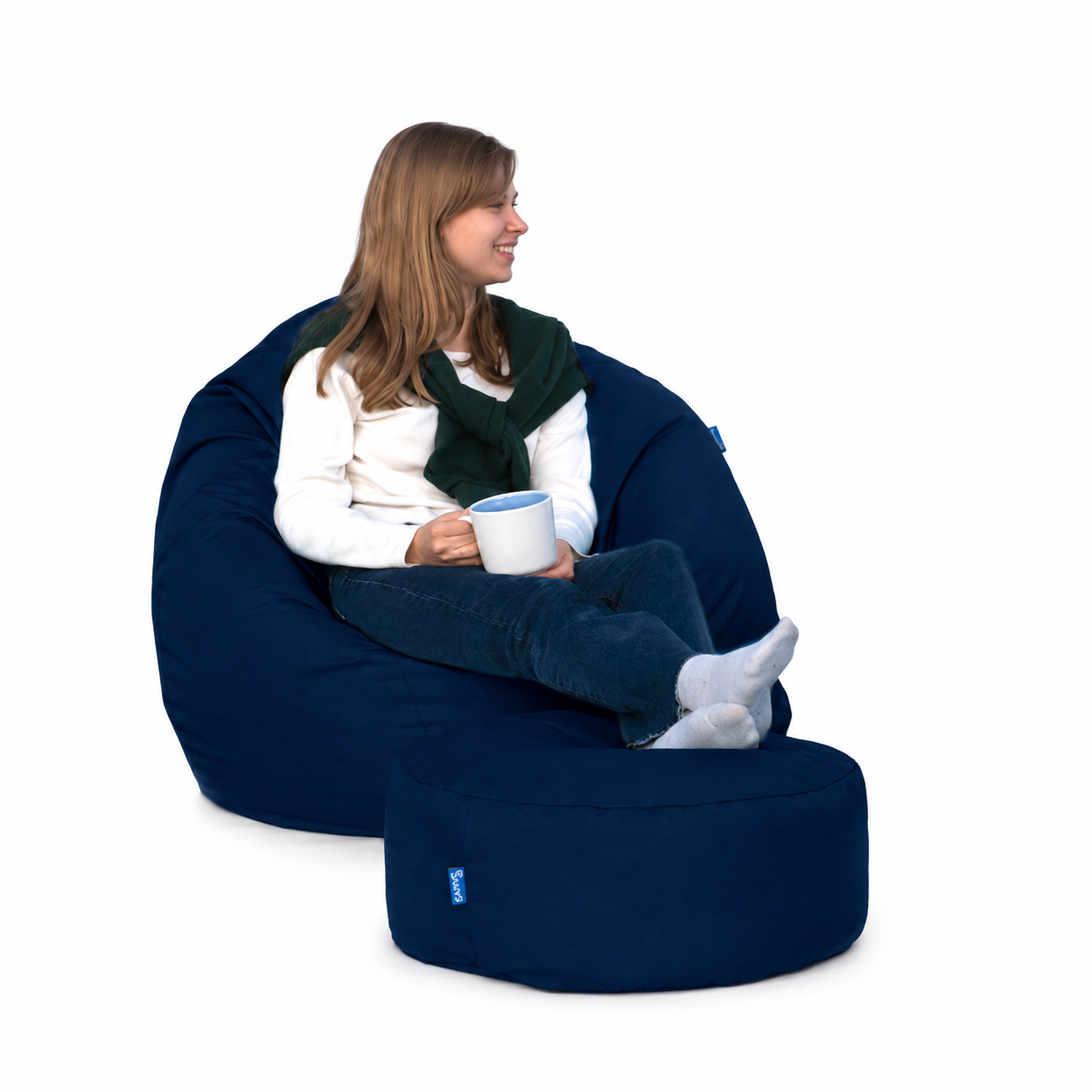Bruni Classico L + Pouf M blaugrau