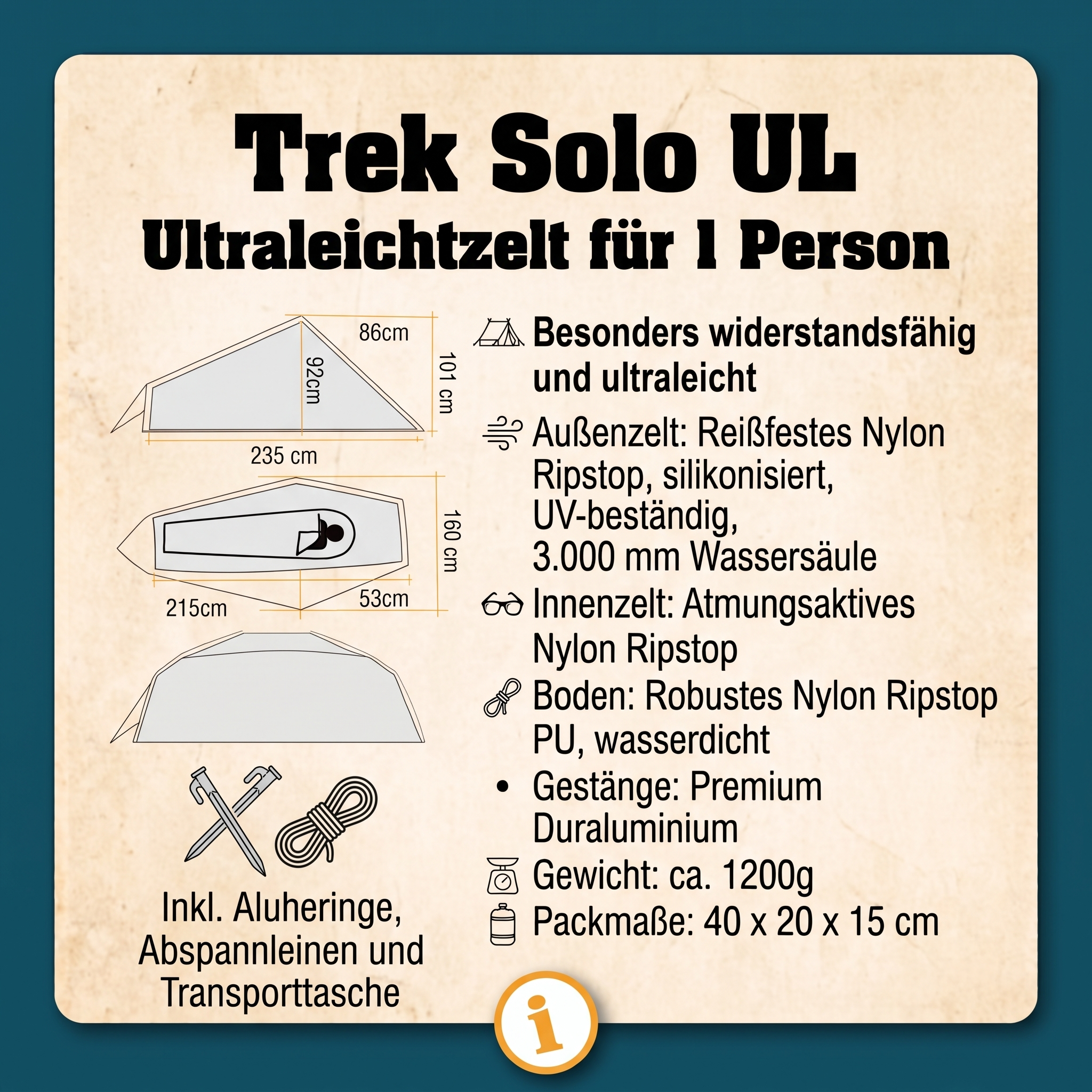 Trek Solo UL - Ultraleichtzelt für 1 Person, ideal für Weitwanderer und Bikepacker