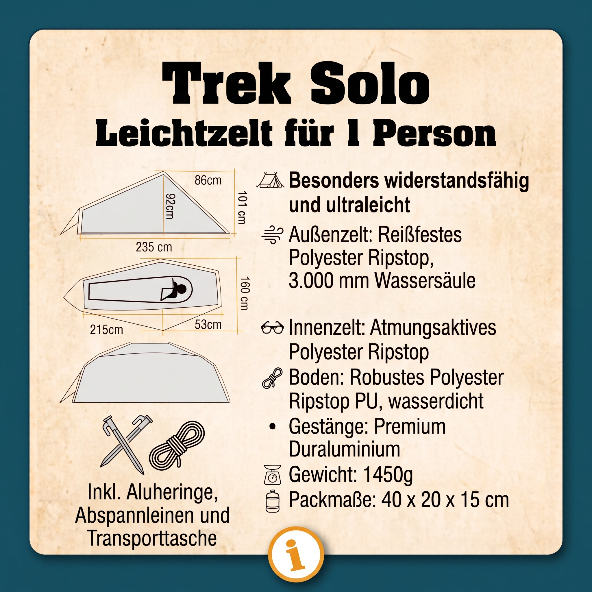 Trek Solo - ultraleichtes 1-Mann-Zelt für Trekking, Bikepacking & Outdoor-Abenteuer