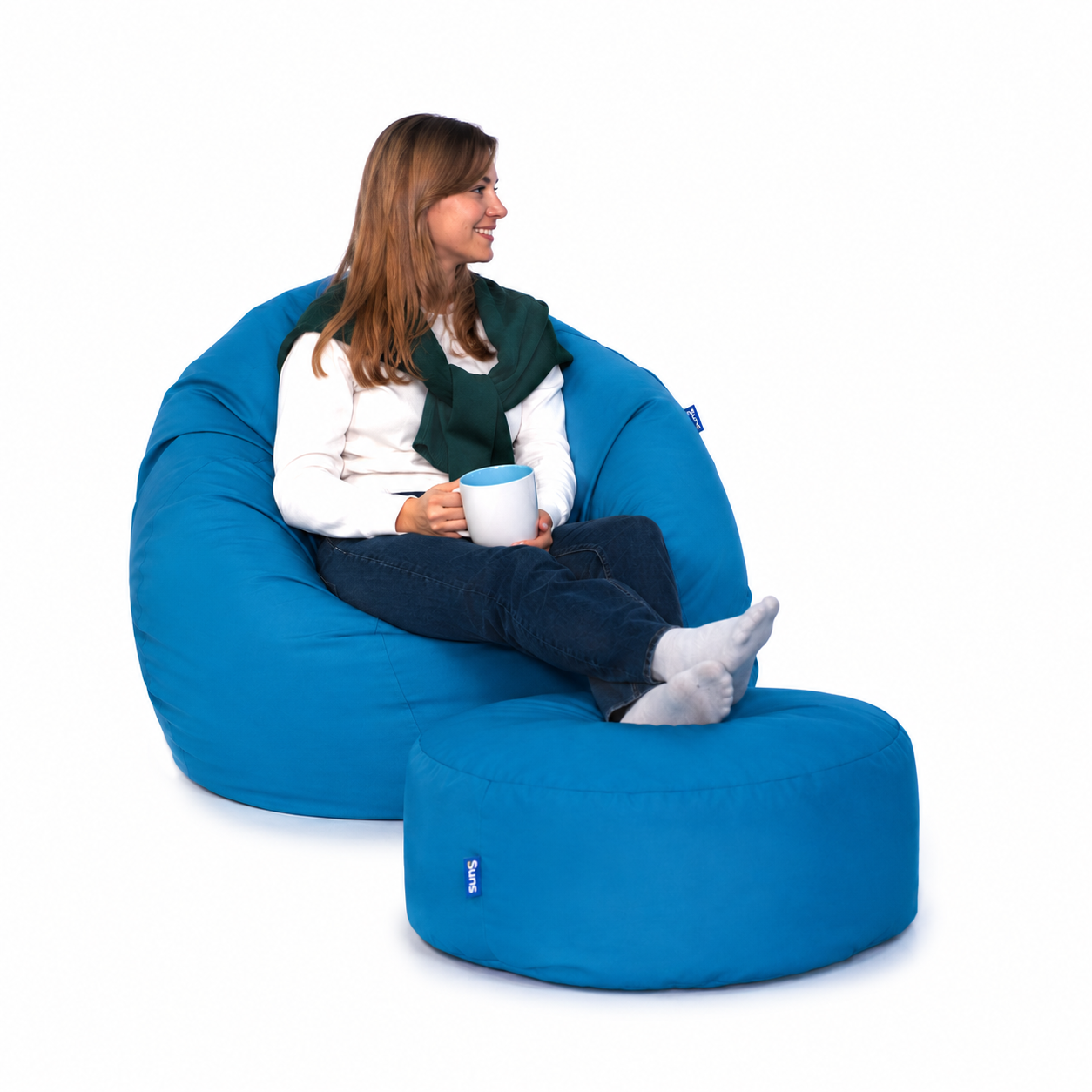Bruni Classico L + Pouf M blau