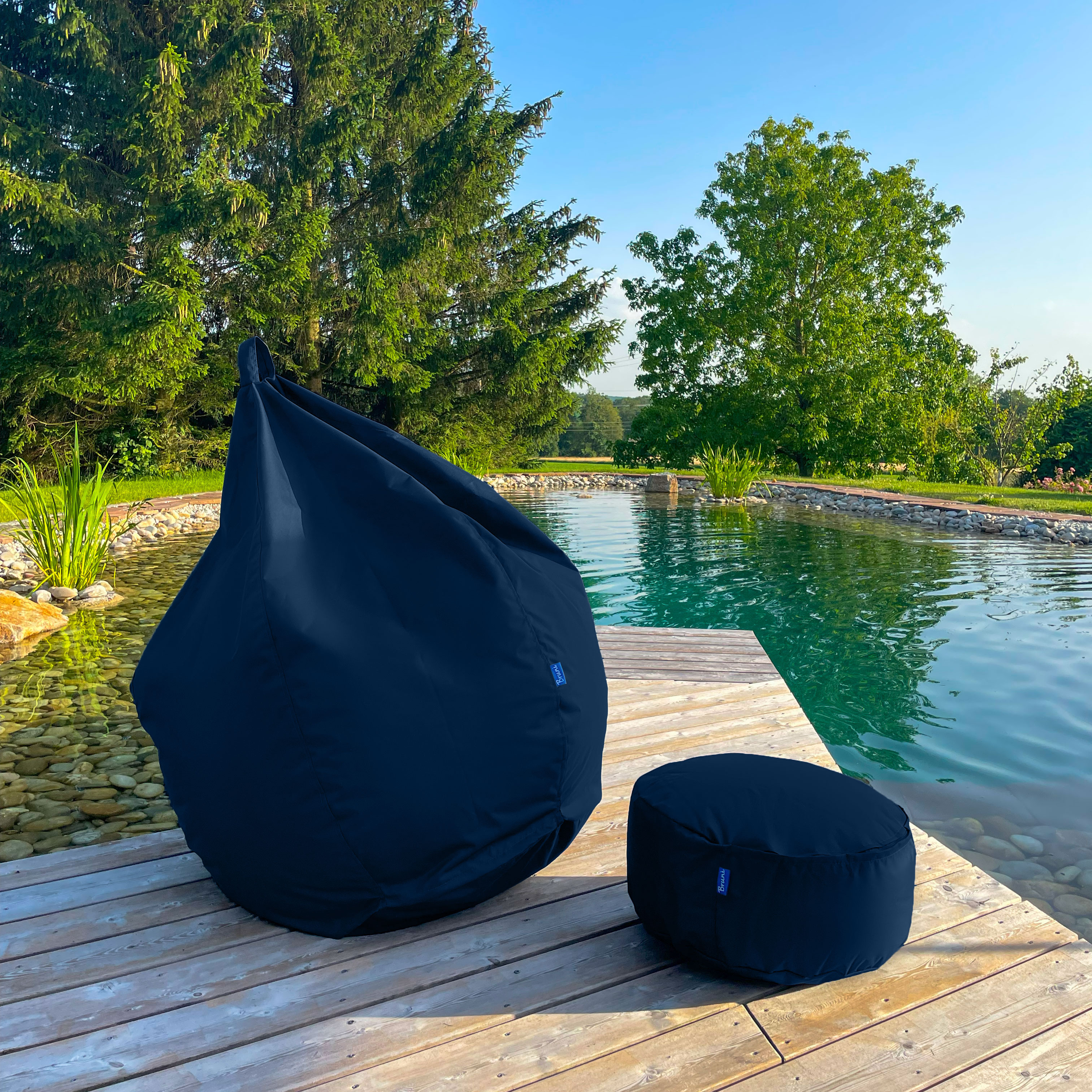 Bruni Classico L + Pouf M blaugrau